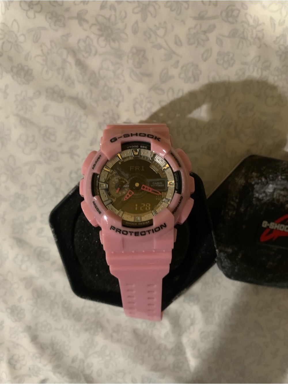 G-Shock Pink Resin Analog-Digital Watch with Gold Dial Accents